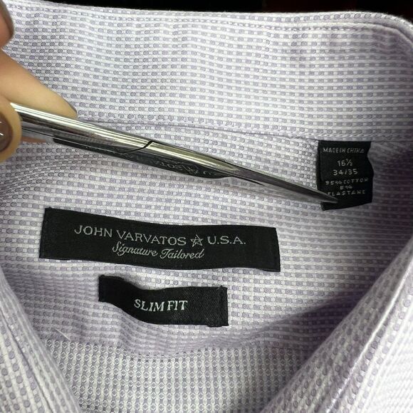 John Varvatos Slim Fit Button Front Lavender Classic Dress Shirt Mens Size 34/35 - Picture 8 of 11
